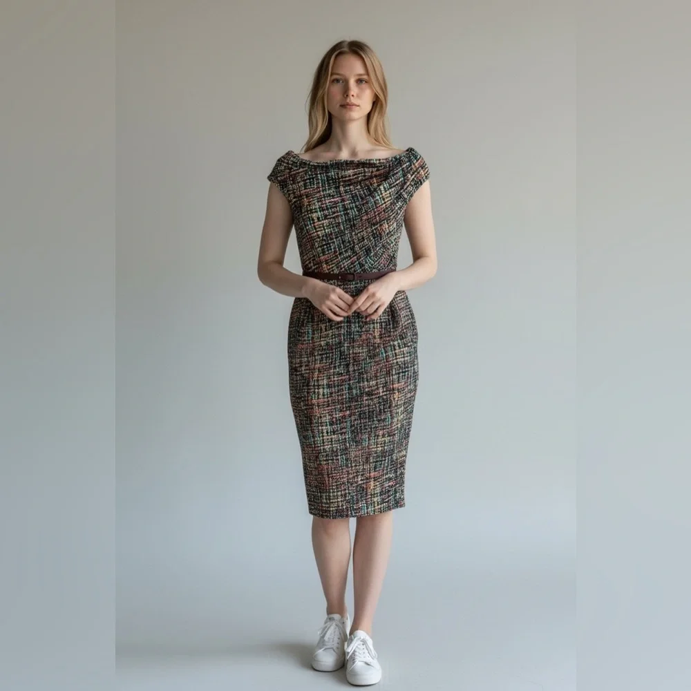 Byron Lars Beauty Mark Draped Shoulder Tweed-Inspired Silk Blend Dress – Size 4